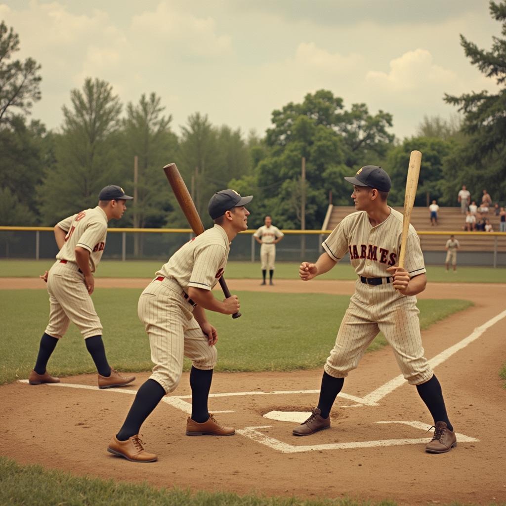 Vintage Baseball Game with Wooden Bats