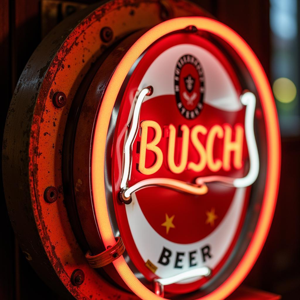 Close-up of a Vintage Busch Beer Neon Light