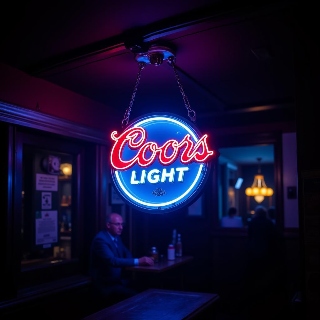 Vintage Coors Light Neon Sign in a Bar Setting