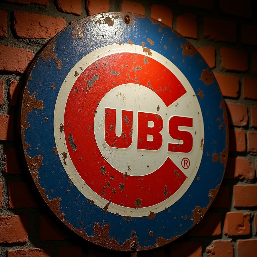 Vintage Chicago Cubs Metal Sign Displaying Classic Logo