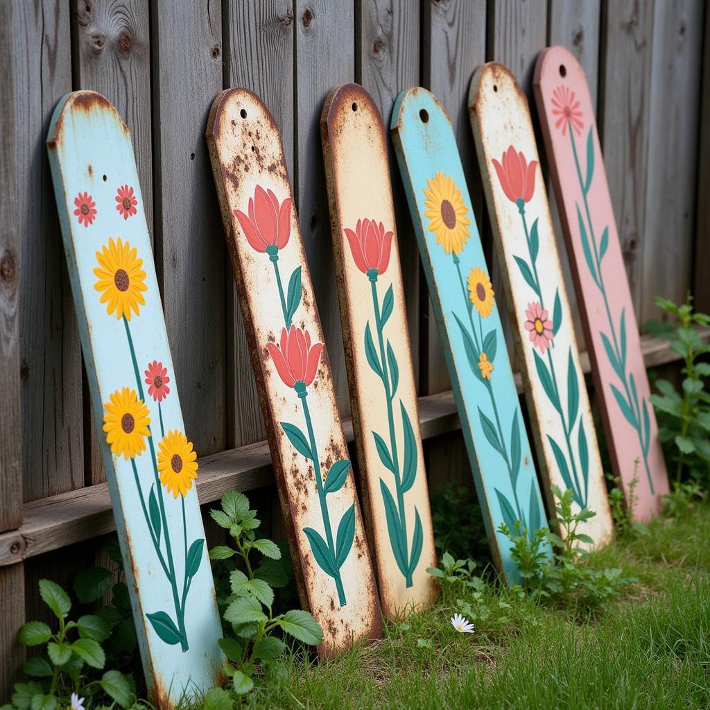 Vintage Metal Garden Signs with Floral Designs