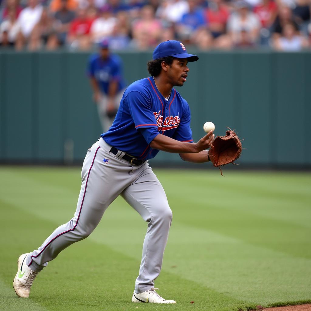 Vladimir Guerrero wearing the blue away Montreal Expos jersey