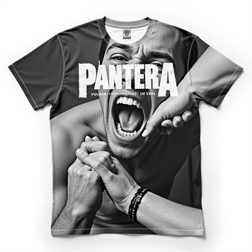 Pantera's Vulgar Display of Power album cover showcasing a man being punched, representing the raw energy and aggression that inspired the iconic shirt.