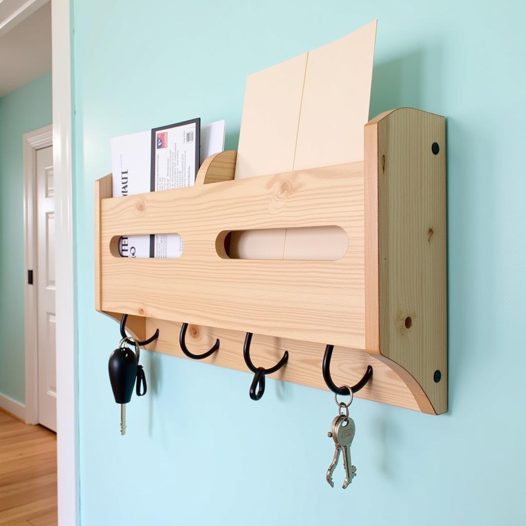 Wall-Mounted Mail Holder with Key Hooks