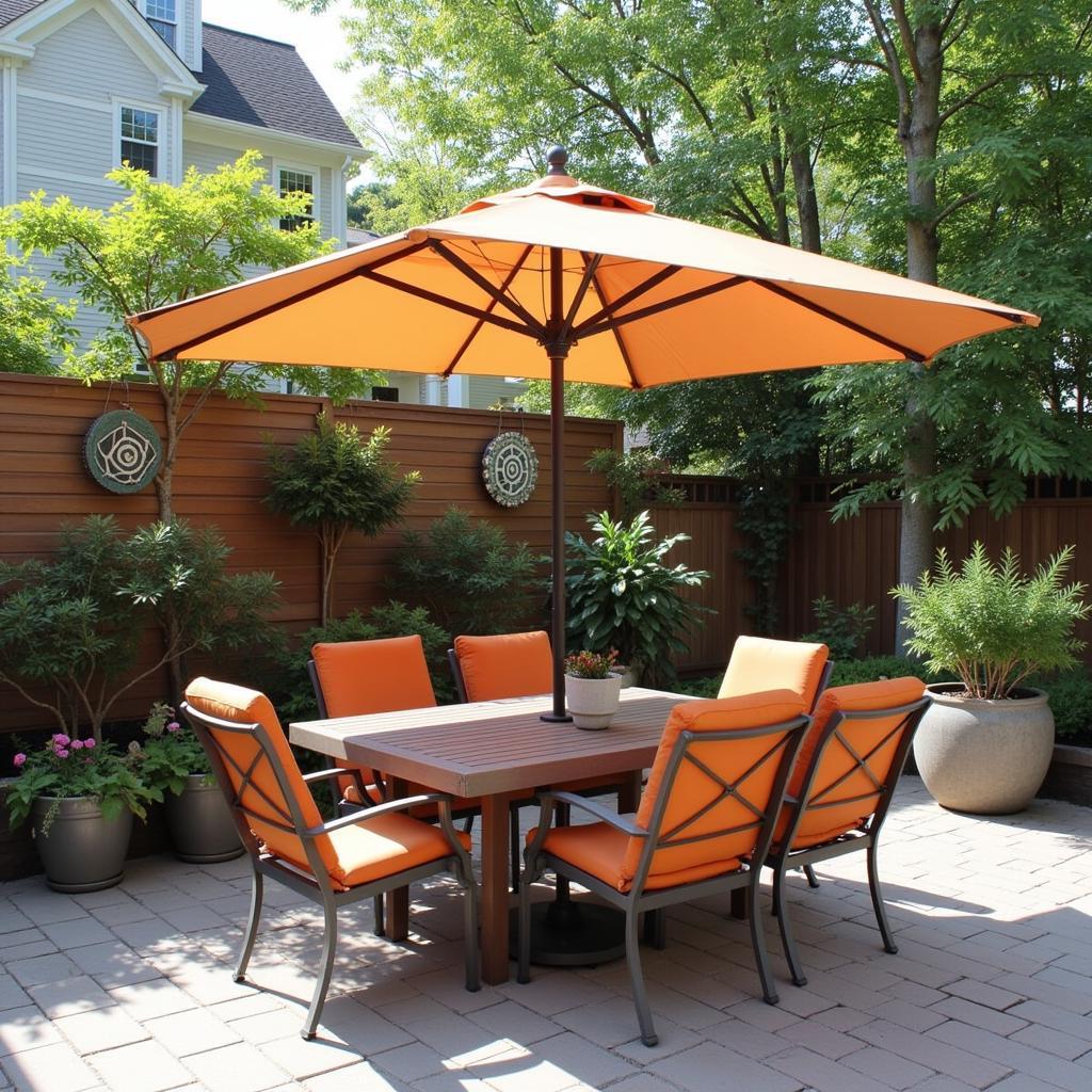 Wall-Mounted Umbrella Wall on a Patio for Dining