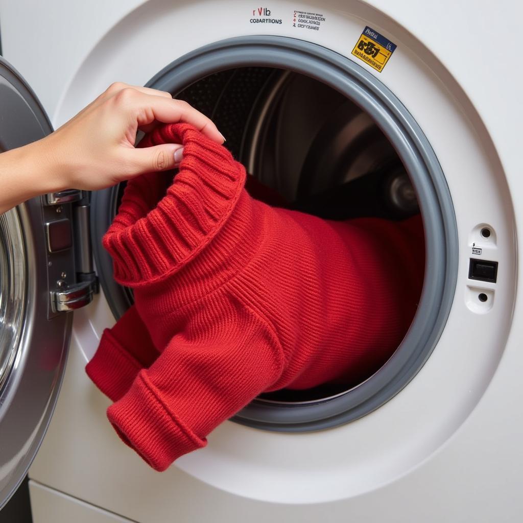 Washing a Red Dog Sweater in a Washing Machine