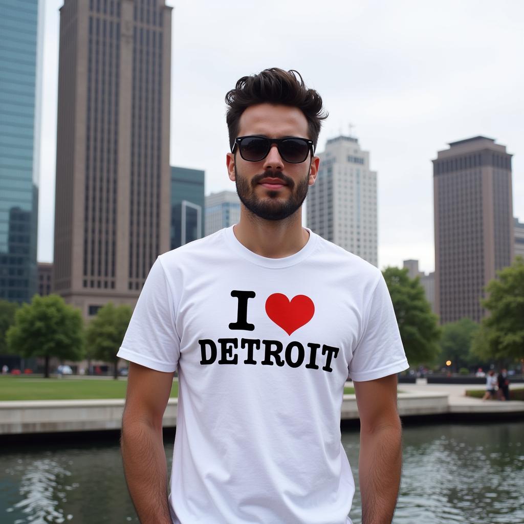 Wearing an "I Love Detroit" T-Shirt in Detroit