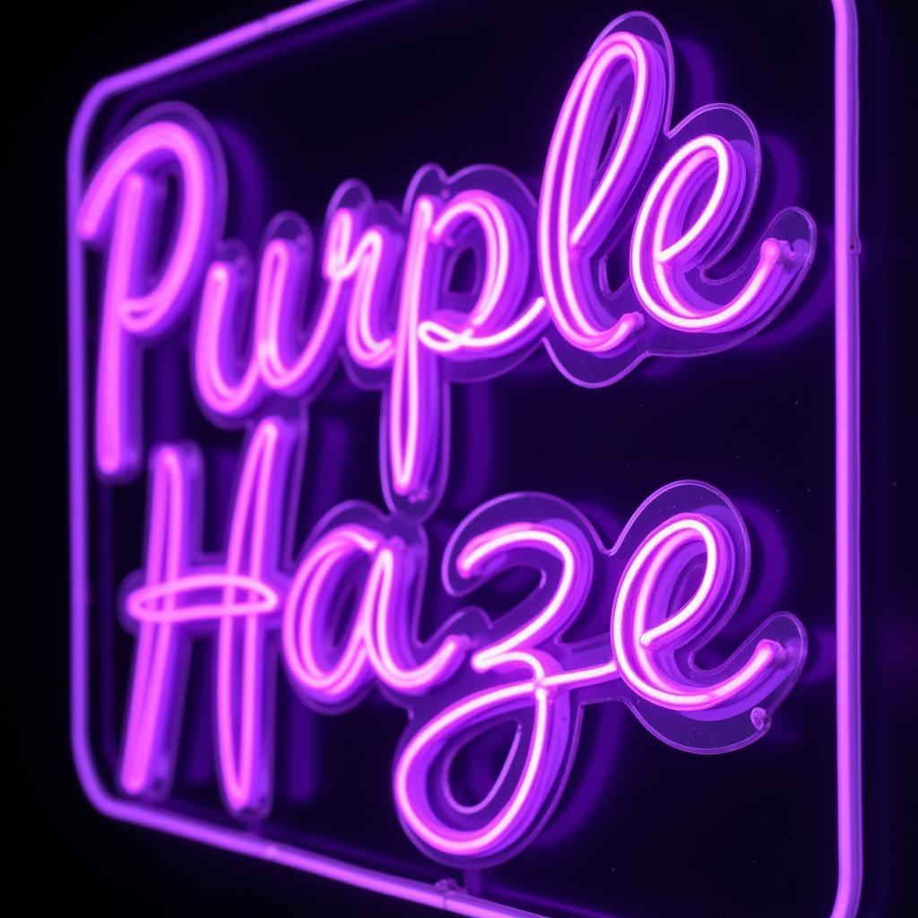 Purple Haze Weed LED Light Sign illuminating a room with a soft glow.