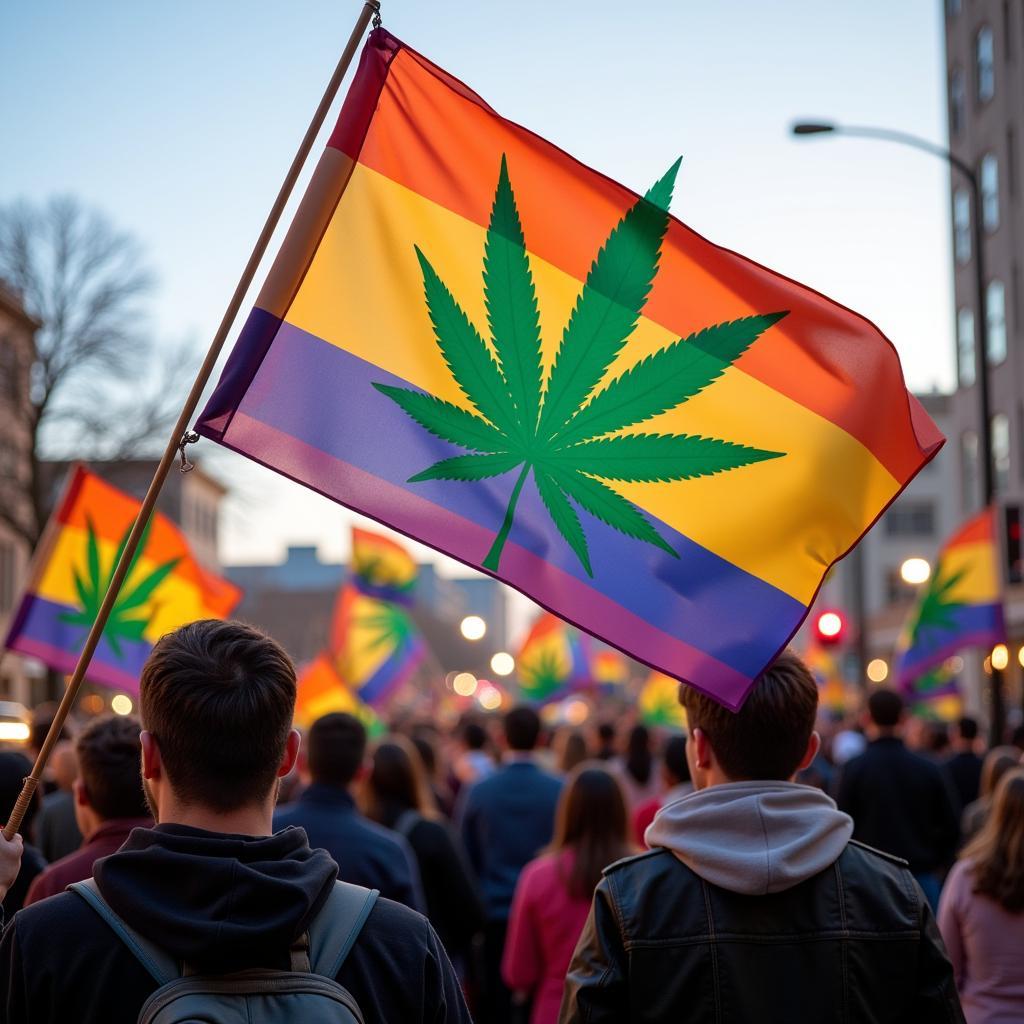 Weed Pride Flag at Cannabis Rally: Showcasing Public Support and Advocacy