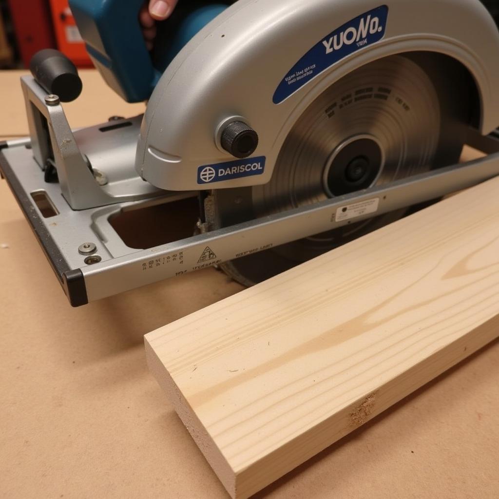 A piece of white oak 1x3 being cut with a circular saw.