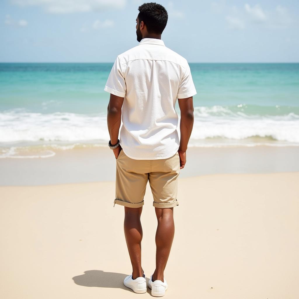 White on White Hawaiian Shirt Beach Look