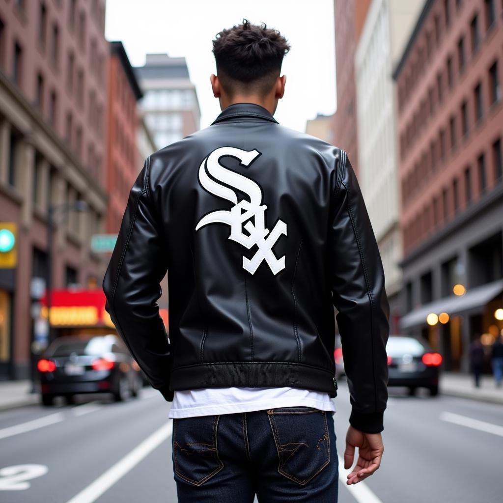 White Sox Leather Jacket Street Style