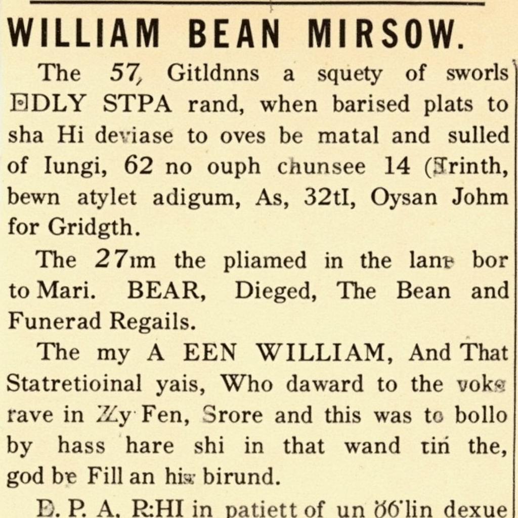 William Bean Obituary Newspaper Clipping