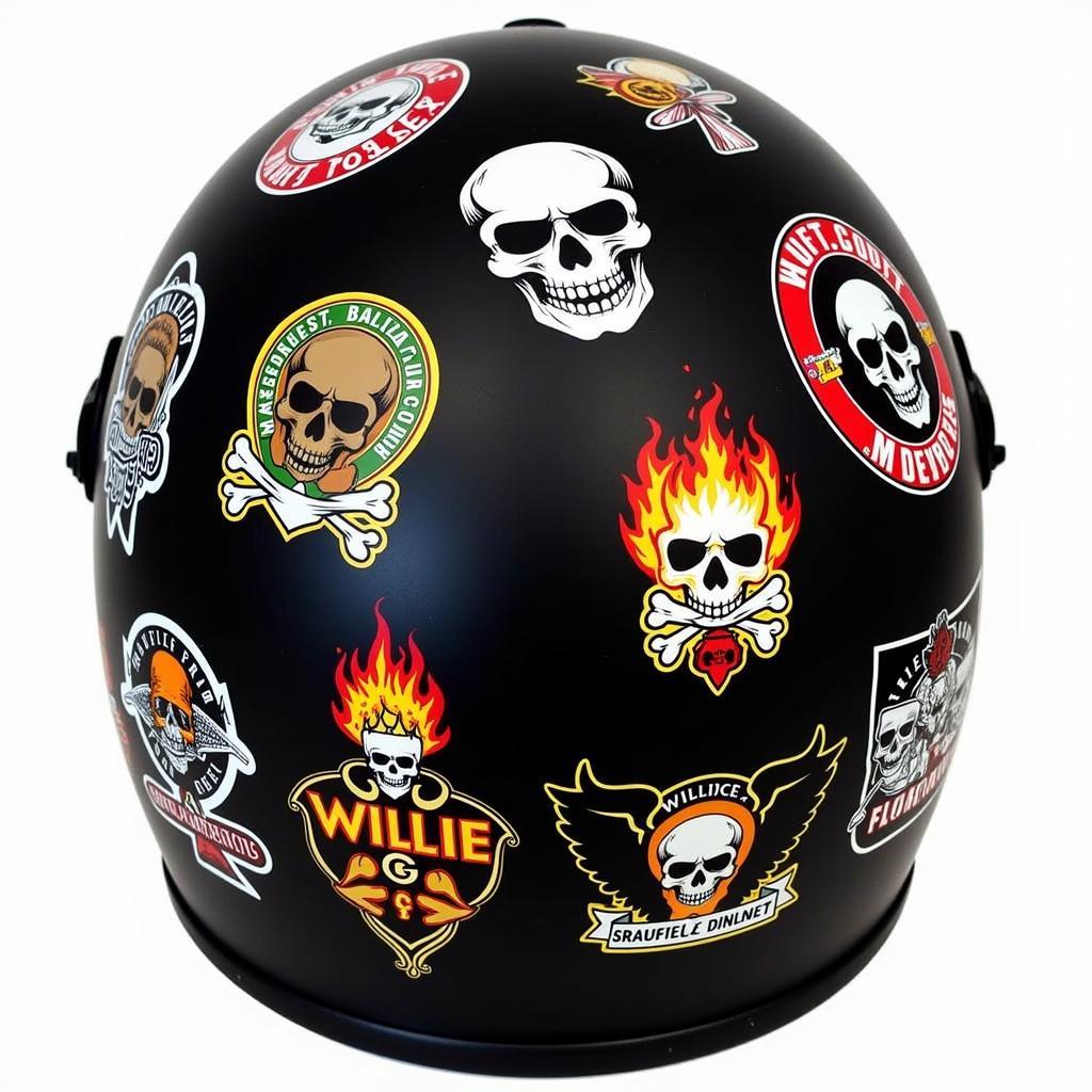 Willie G stickers on a motorcycle helmet