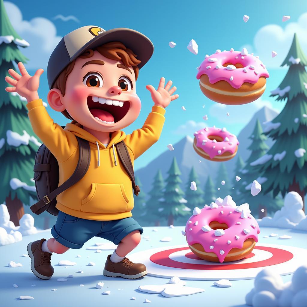 A player successfully lands a donut on the target in an iced donut game.