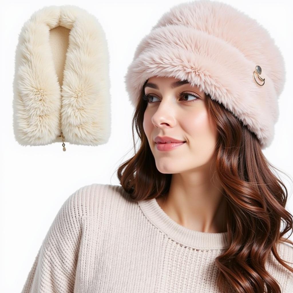 Woman in a Stylish Plush Hat