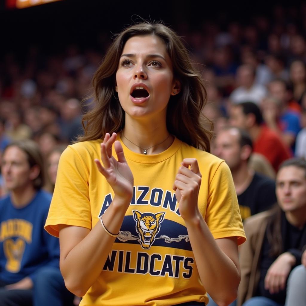 Woman Wearing Vintage Arizona Wildcats Shirt at a Basketball Game