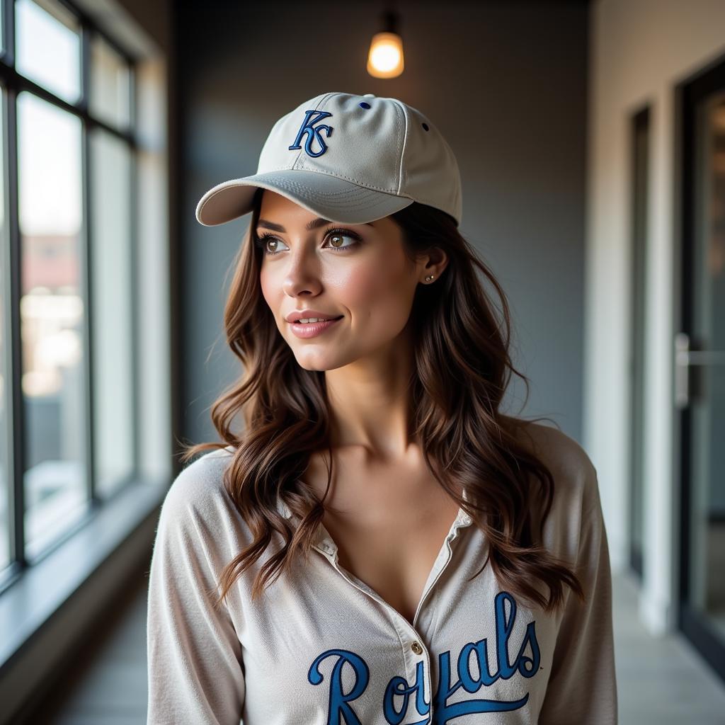 Woman Wearing a Vintage Kansas City Royals Hat