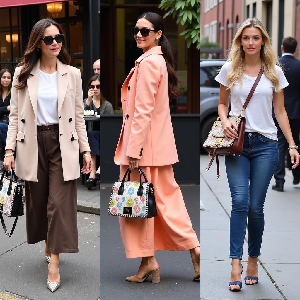 Women showcasing their painted purses