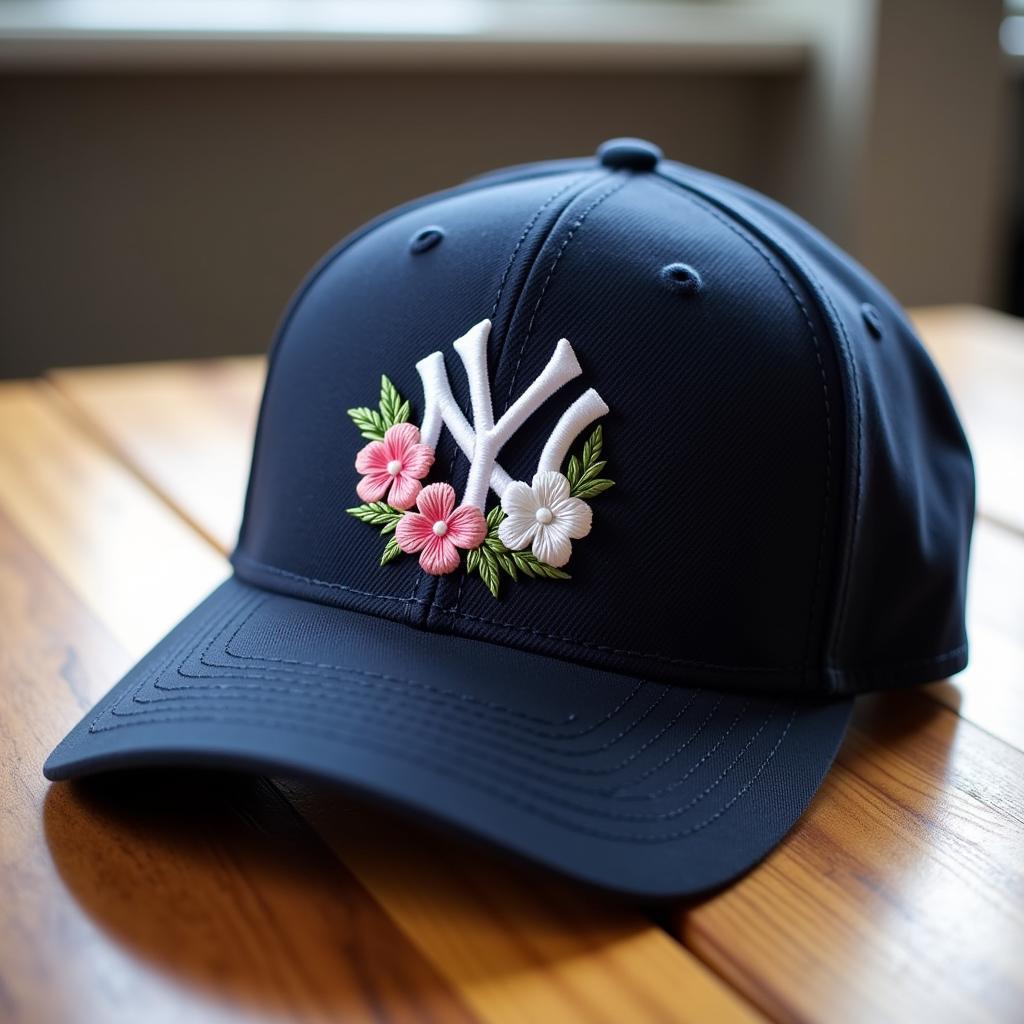 Yankees hat with delicate embroidered flowers