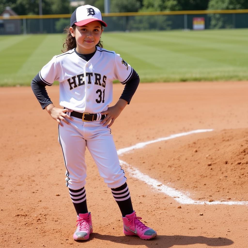 Young Baseball Player Wearing Pink Cleats