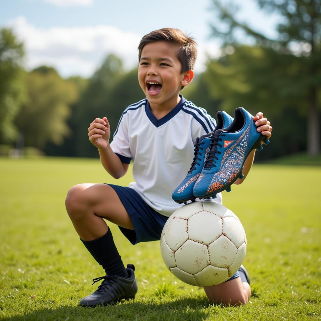 Young Soccer Player with New Gear Purchased with a Captain Jays Promo Code