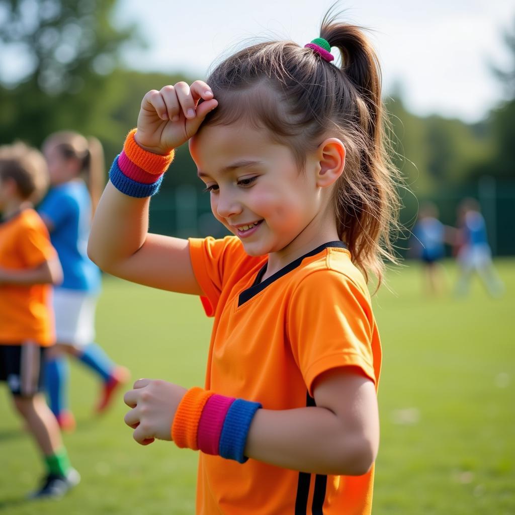 Youth athlete wearing wristbands during a soccer game