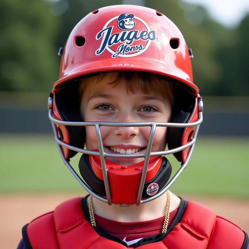 Youth Baseball Catcher with Custom Mask