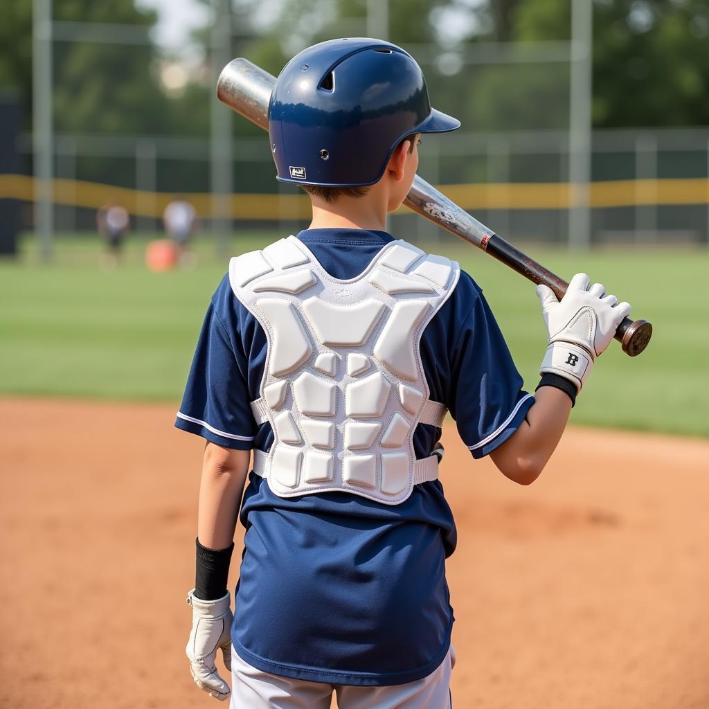 Youth baseball player wearing a heart guard shirt