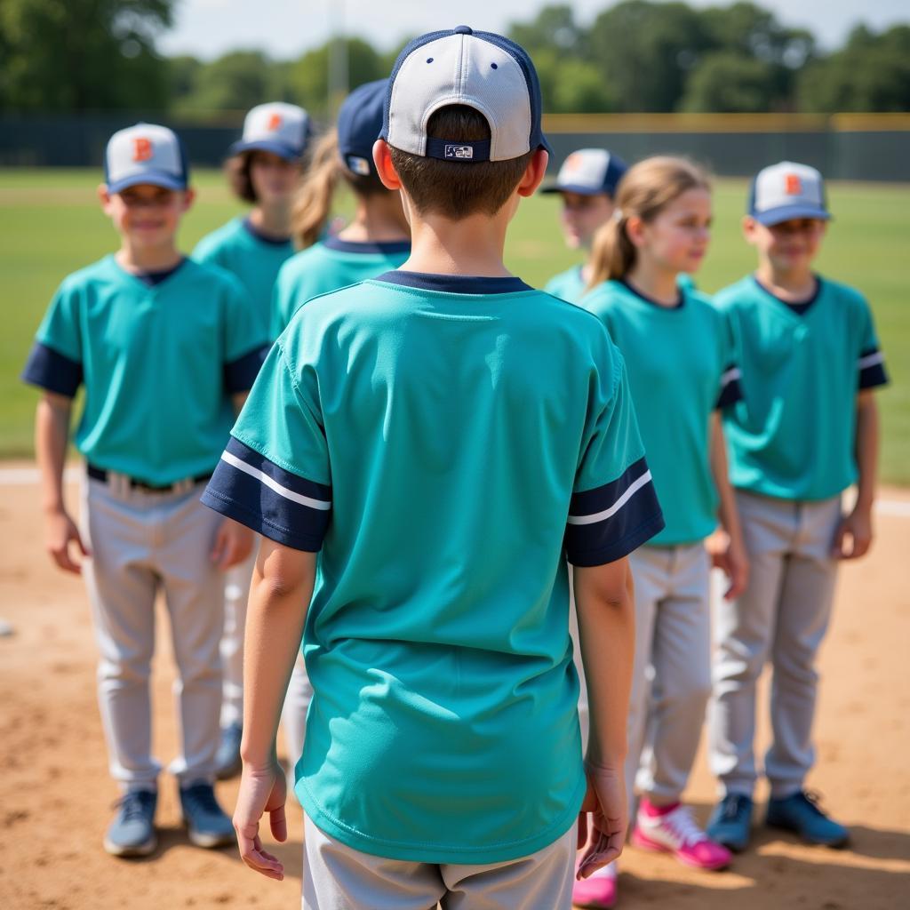 Youth baseball team wearing teal jerseys