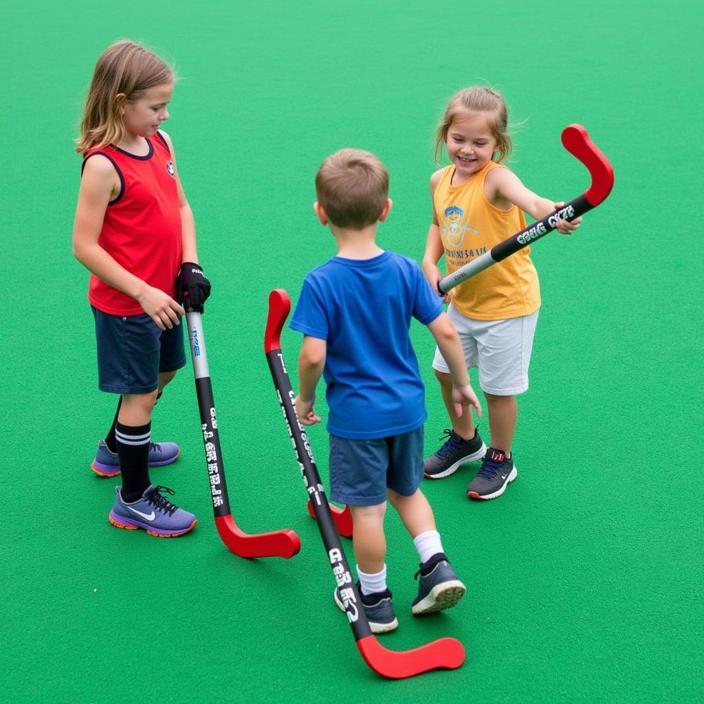 Miniature Z Sticks: Young Players Practicing with Small Hockey Sticks