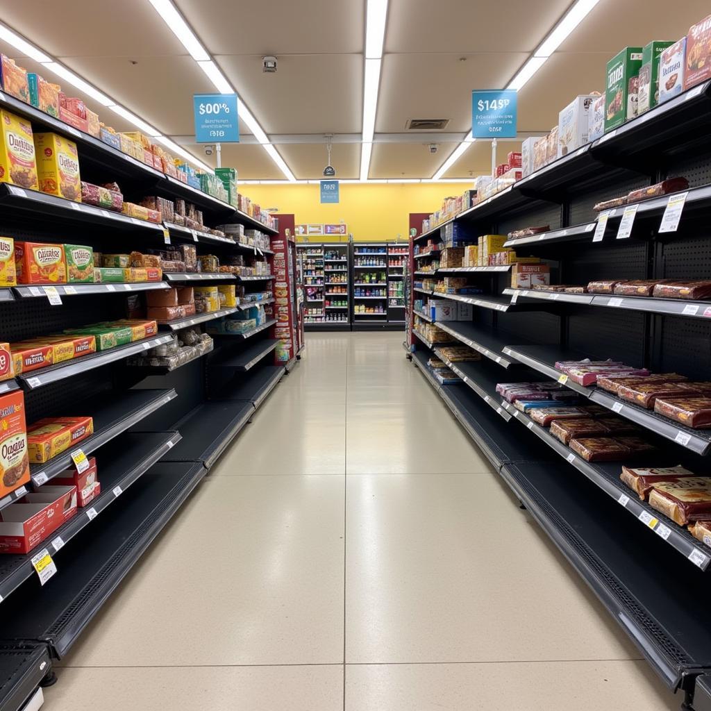 Empty shelves where Zone Bars should be in a supermarket.