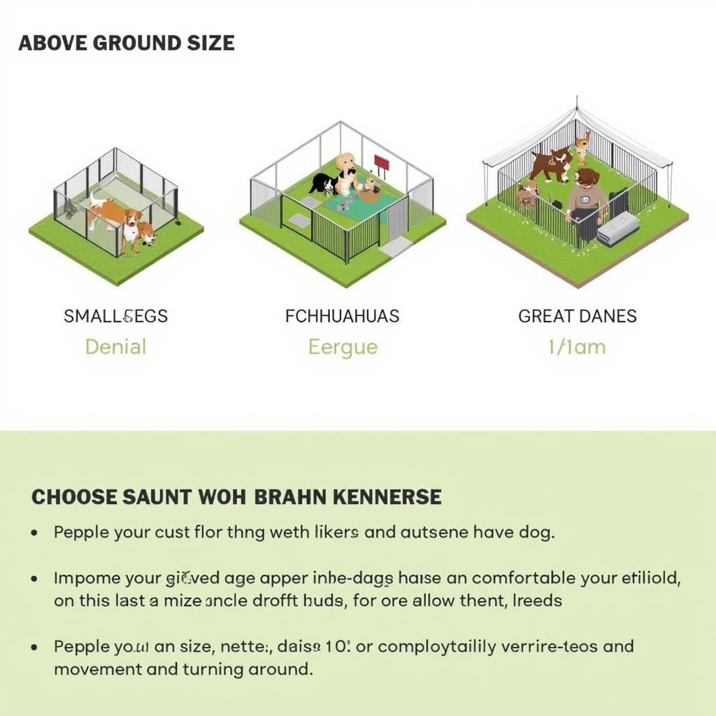 Different sized above ground kennels to accommodate various dog breeds.