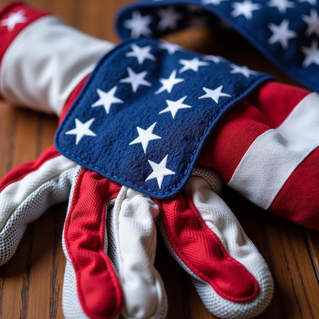 Close-up of American Flag Batting Gloves Showing Detail and Stitching