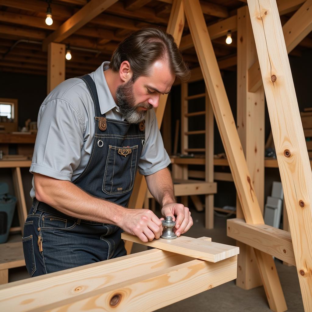 Amish Craftsman Building a Swing Set