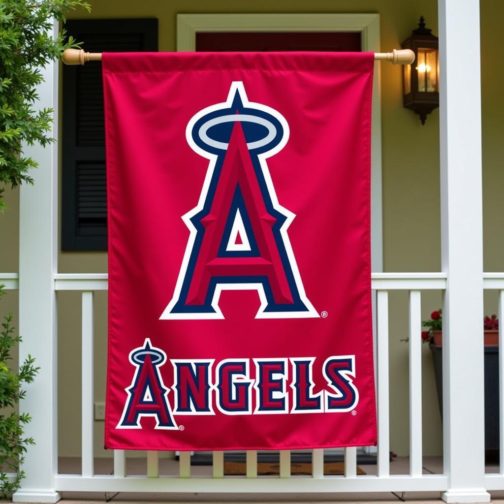 An Anaheim Angels flag proudly displayed hanging from a house, showing the homeowner's team loyalty.