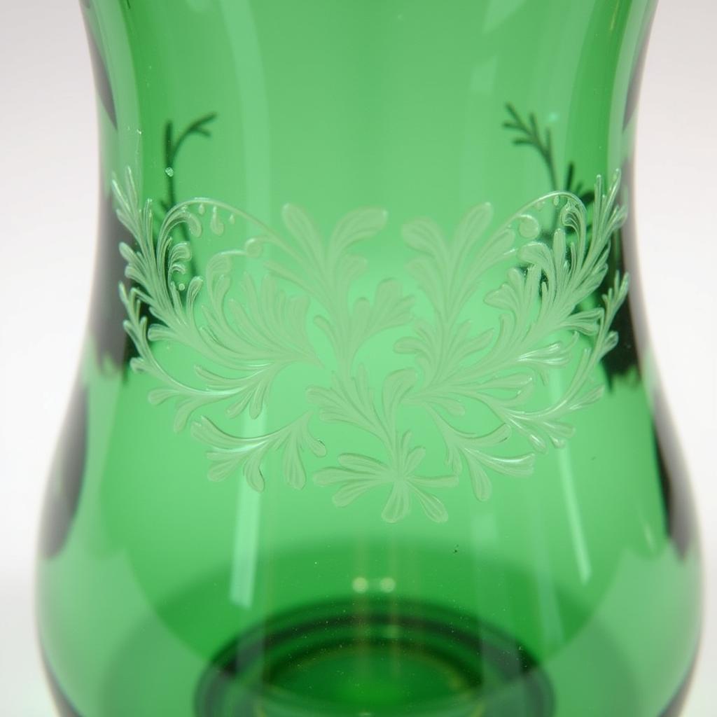 Antique Green Glass Pitcher with Floral Design