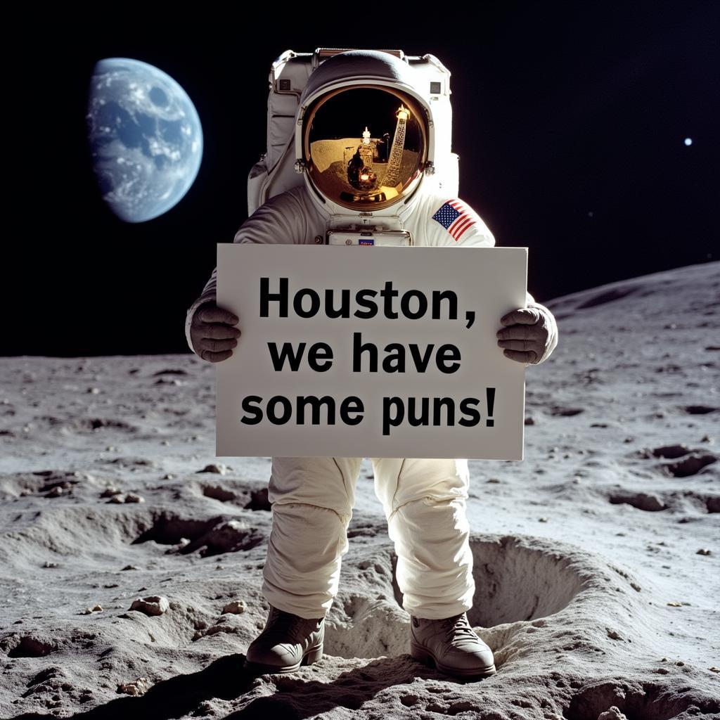 Astronaut Holding a Sign with Houston Puns