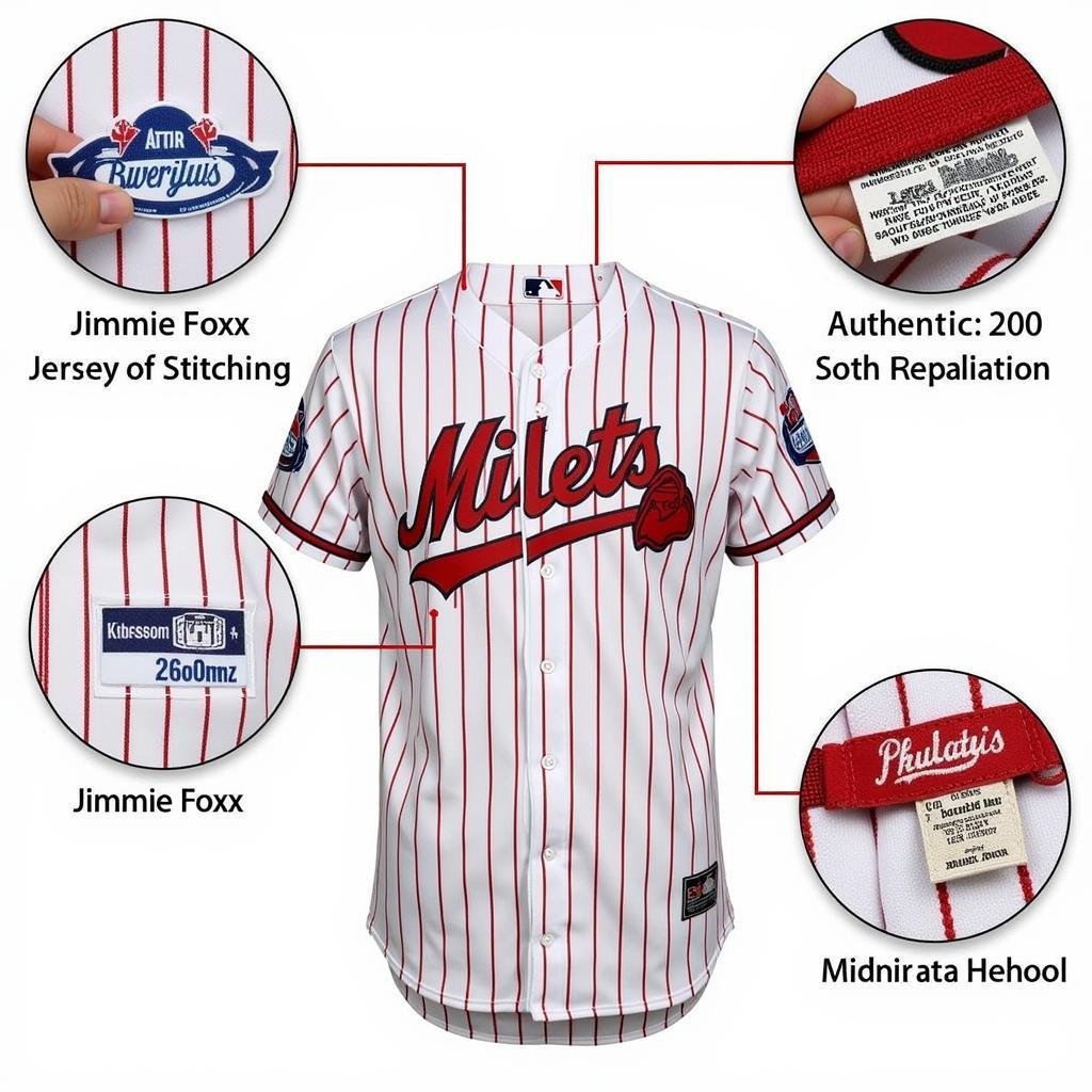 Close-up image showcasing the stitching, tagging, and material of an authentic Jimmie Foxx jersey to help identify key characteristics.