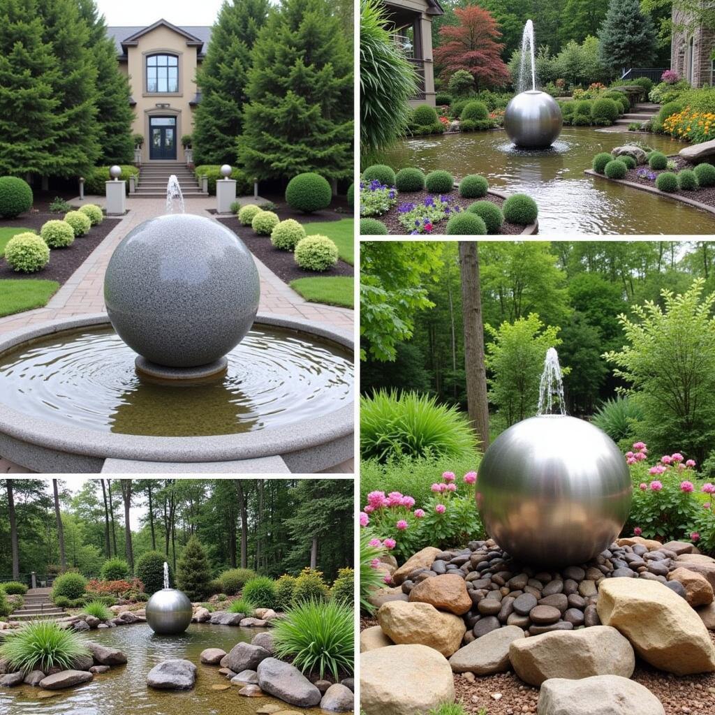 Ball Fountains in Different Garden Settings