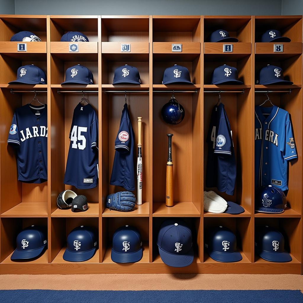 Organized Baseball Locker Room with Personalized Lockers