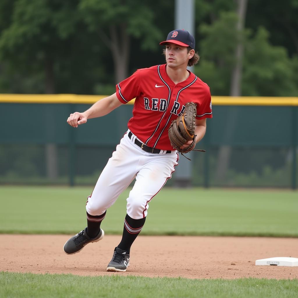 Baseball player using a donut glove during a game