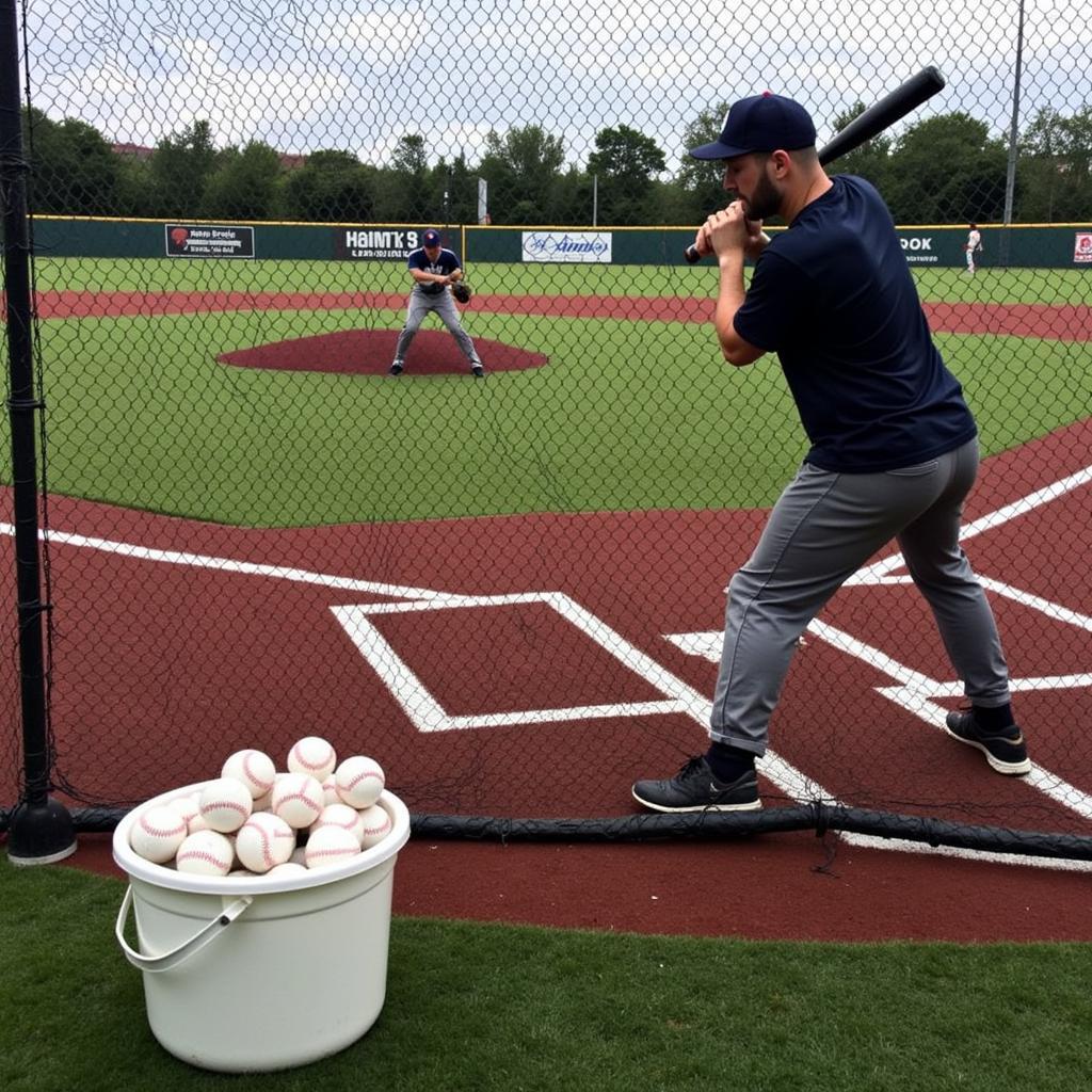 Batter in a Cage Using 10 Baseballs