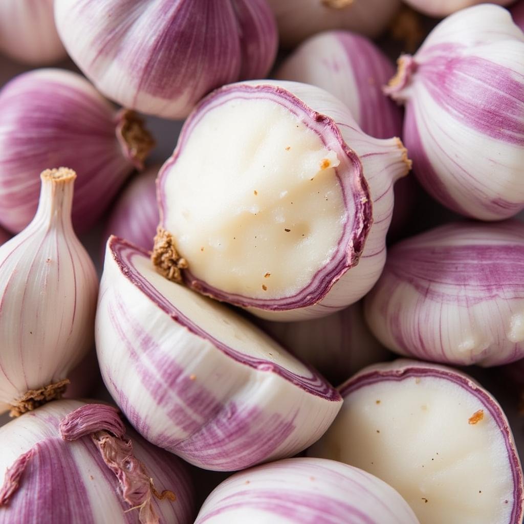 Close-up of Bavarian Purple Garlic Cloves