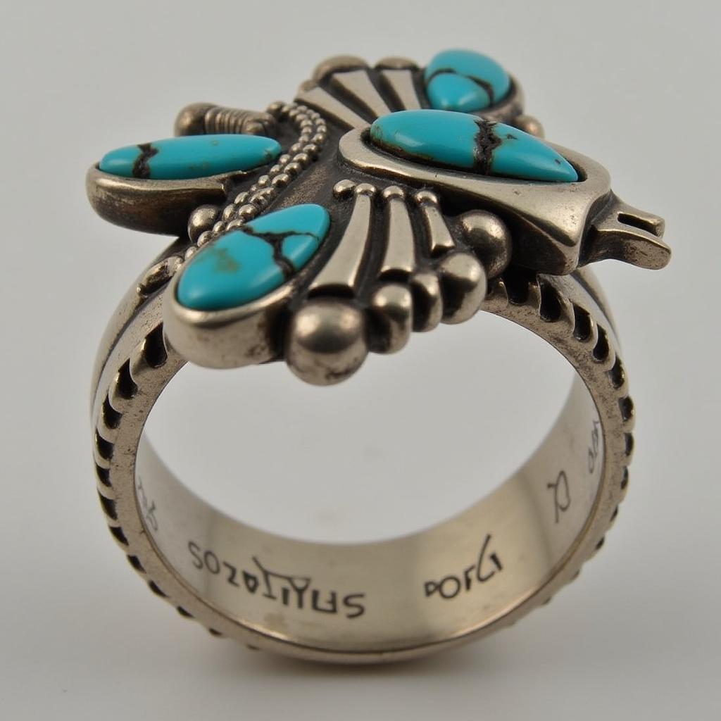 Authentic Bell Trading Post Thunderbird Ring with Turquoise Inlay