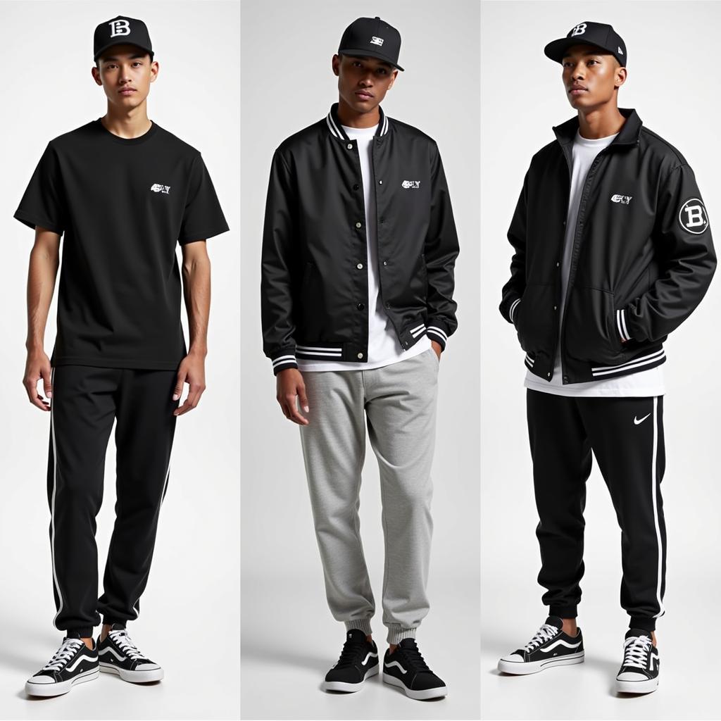 Black and white baseball-inspired fashion demonstrating the influence of uniforms on everyday style.