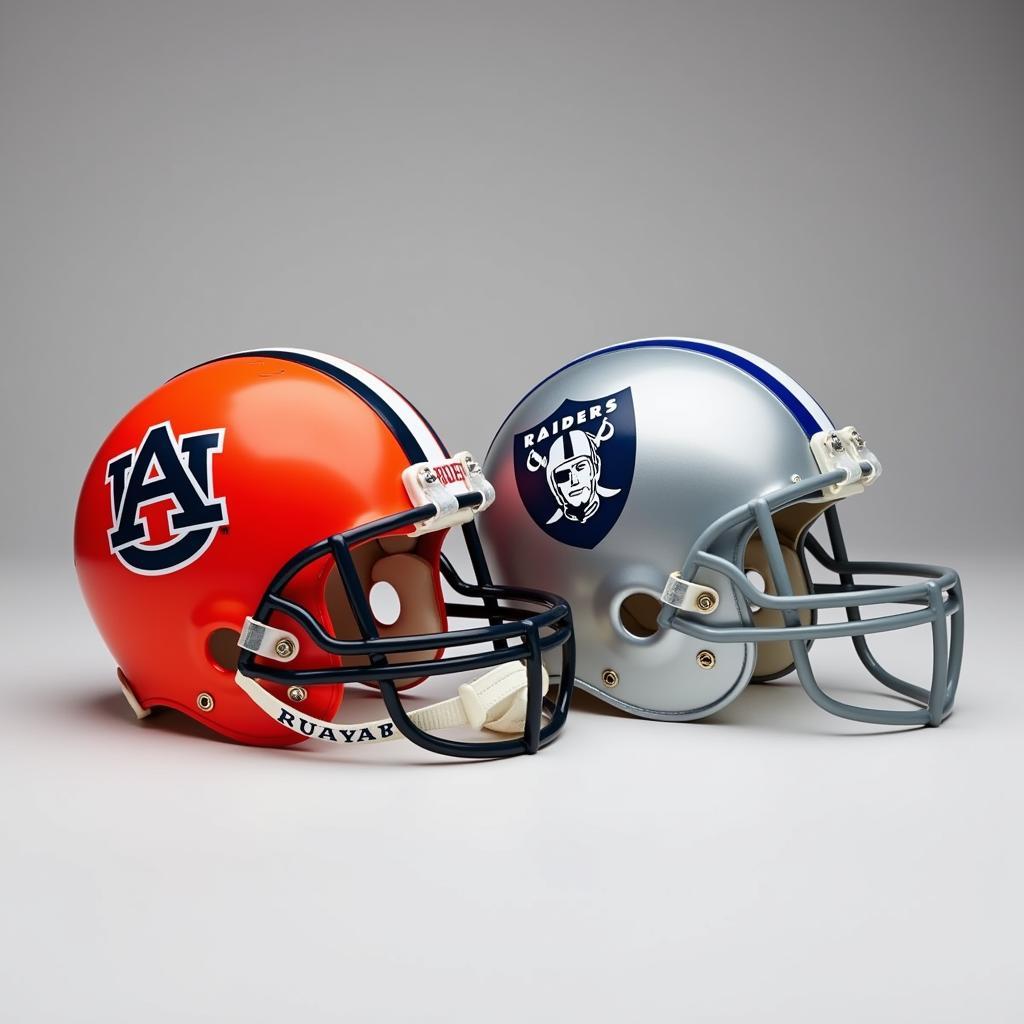 Bo Jackson's iconic football and baseball helmets displayed side-by-side