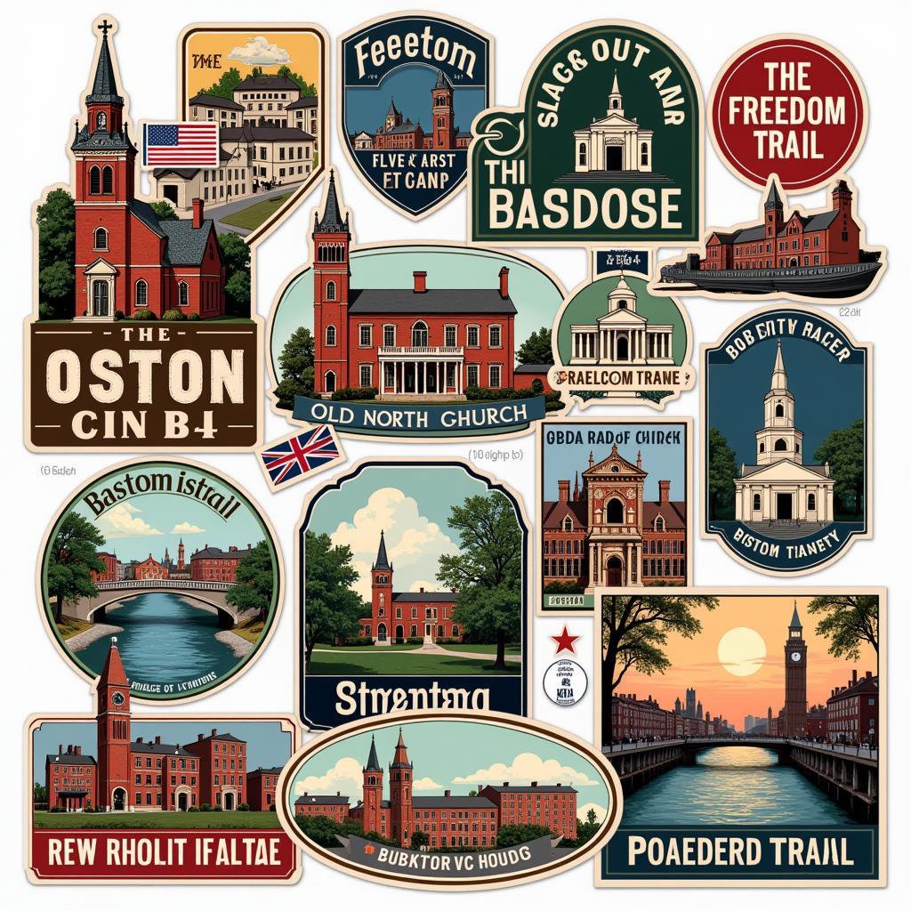 Boston Stickers Featuring Historical Landmarks along the Freedom Trail