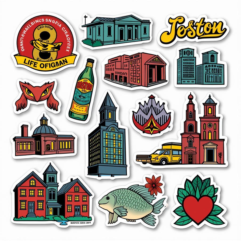 Boston Stickers by Local Artists Representing Different Neighborhoods