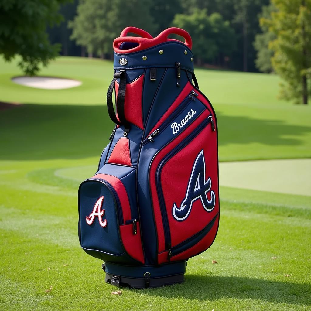 Atlanta Braves golf bag on a lush green golf course